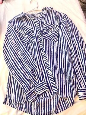 Kim Rogers Blue and White Striped Button-Down Shirt